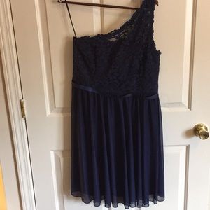 Navy One Shoulder Cocktail Dress